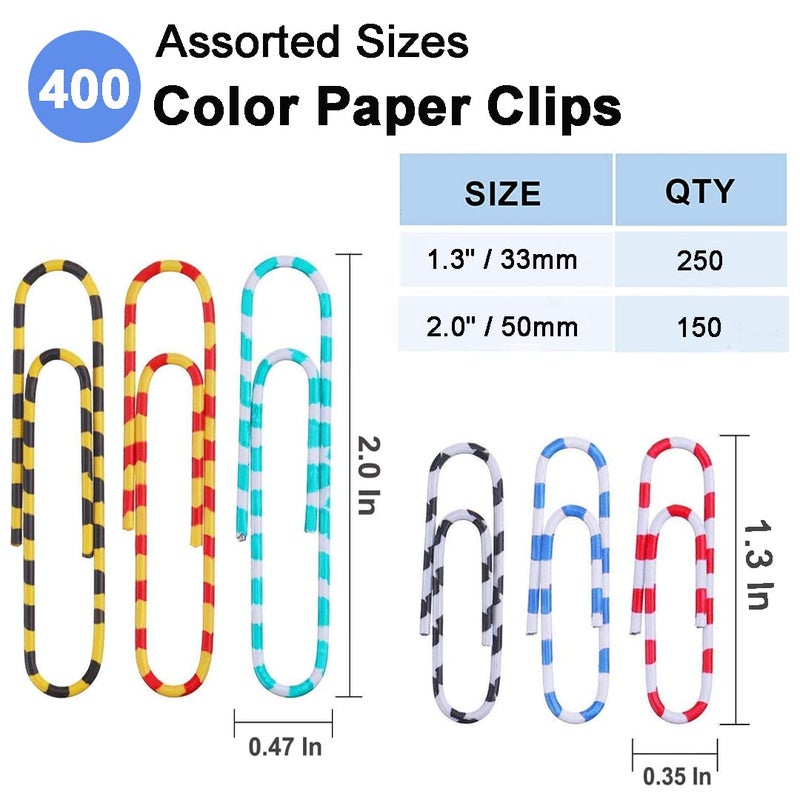 Vinaco Paper Clips Color Stripe, 400PCS Medium & Large (1.3 inch & 2 inch) Paper Clip Assored Size, Durable and Rustproof, Vinyl Coated Paperclips Colorful for Office School Document Organizing - Image 4